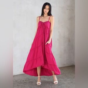 Lovestitch raspberry pink high-low tiered boho maxi dress - size Large (L)